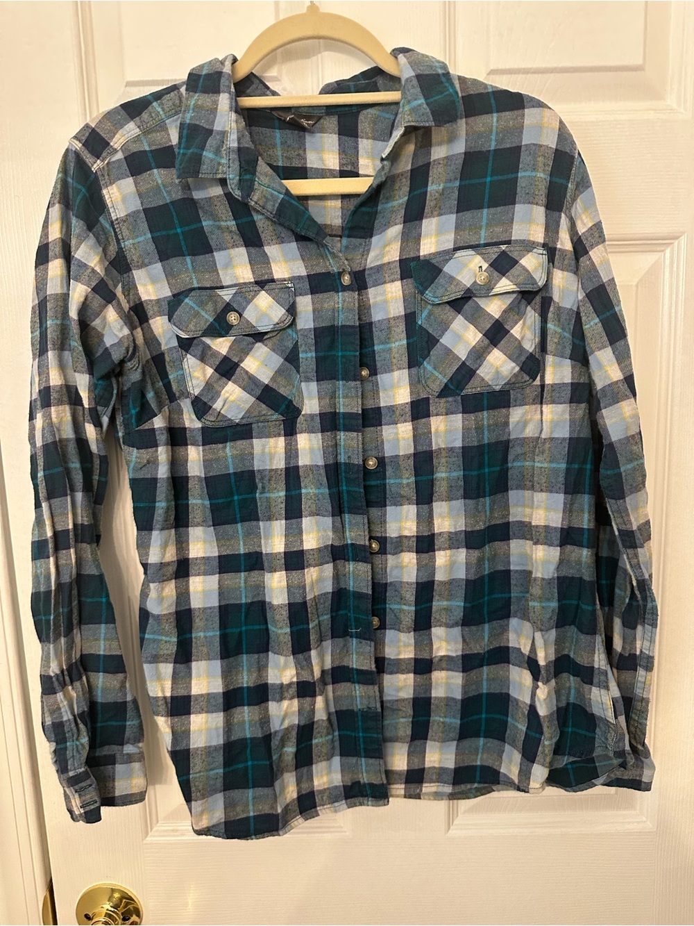 Eddie Bauer Blue Teal Plaid Women's Button-Up Shirt